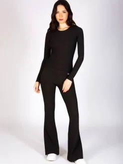 Pineapple Black Womens Rib Flared Leggings