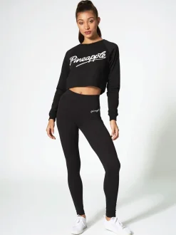 Pineapple Black Womens Wide Waistband Leggings