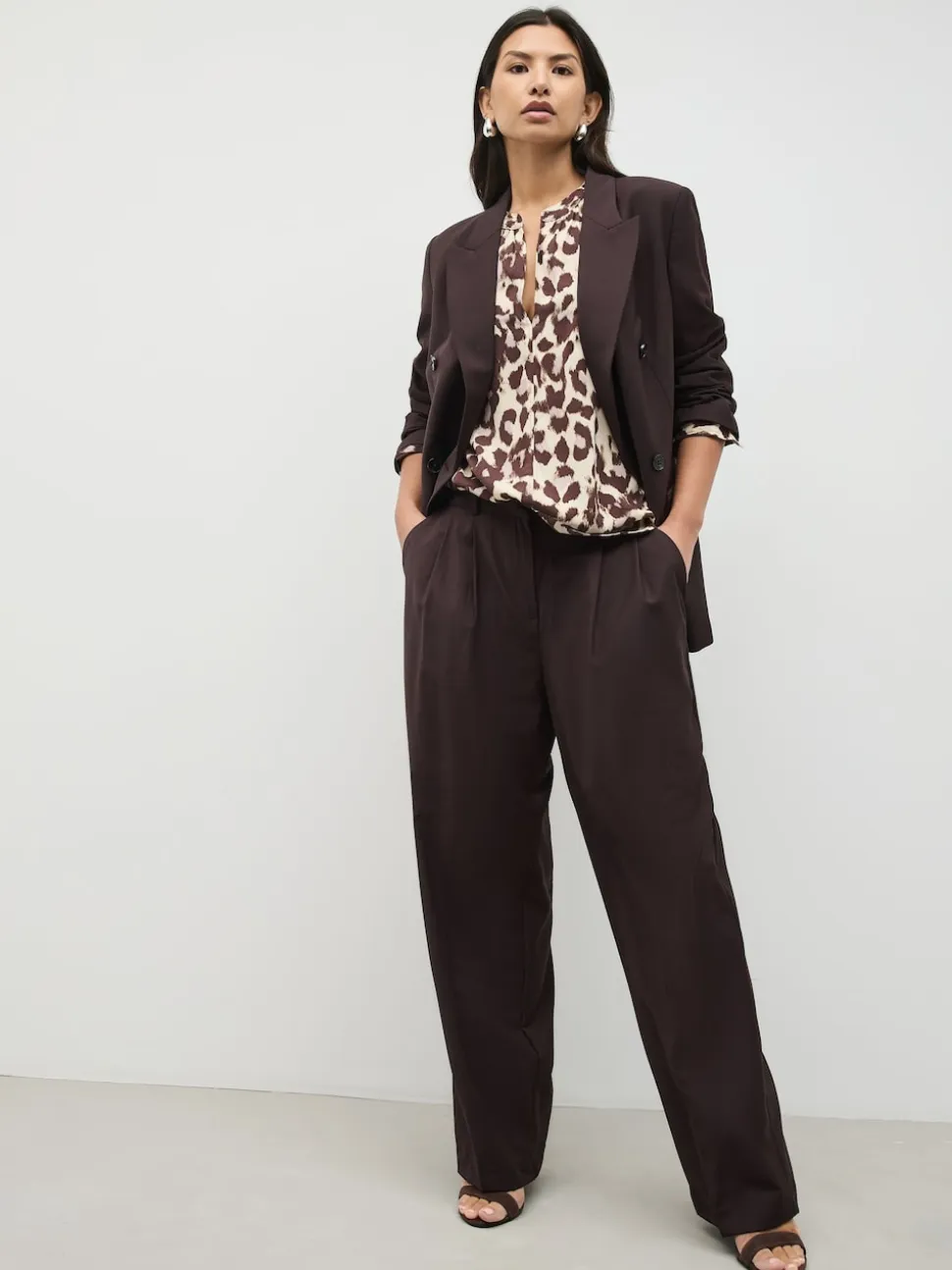 Pink Animal Print Long Sleeve V-Neck Blouse