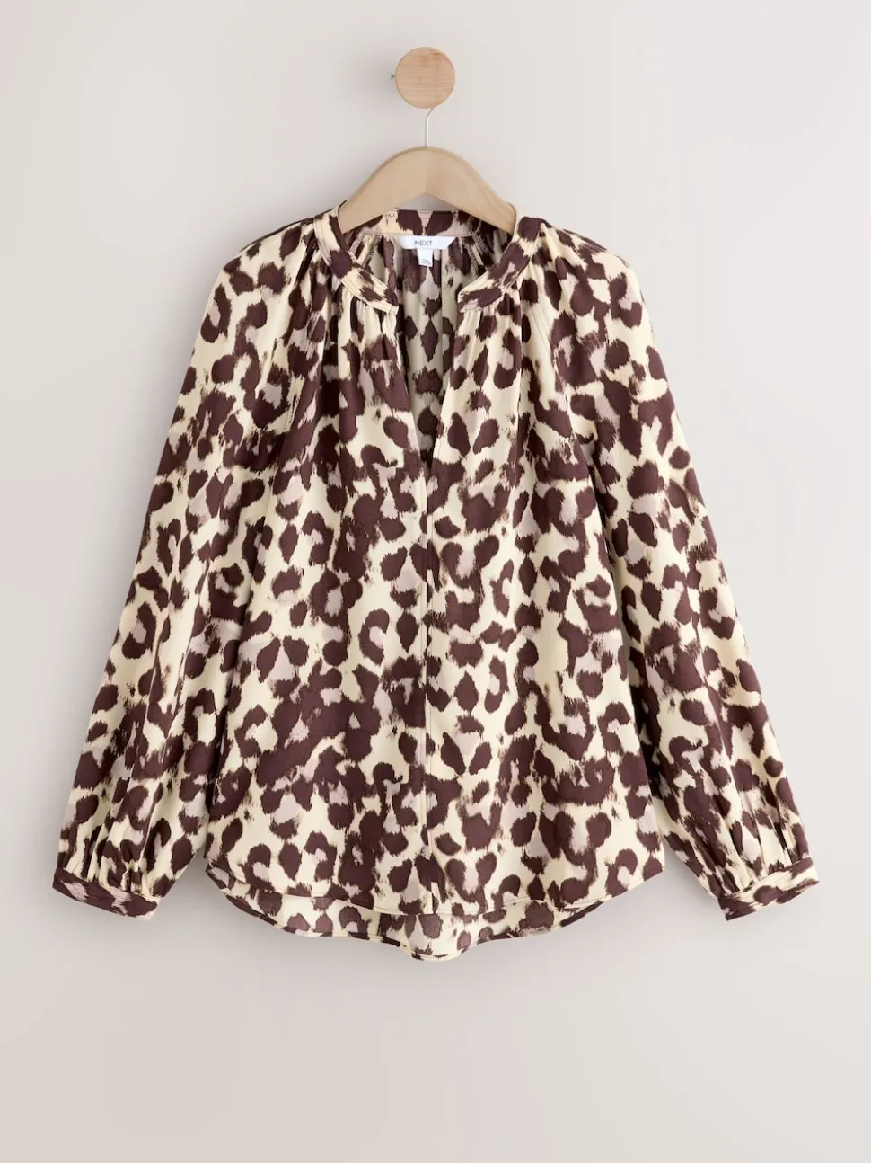 Pink Animal Print Long Sleeve V-Neck Blouse