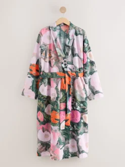 Pink Benjamin Macgregor Scene Print Satin Dressing Gown