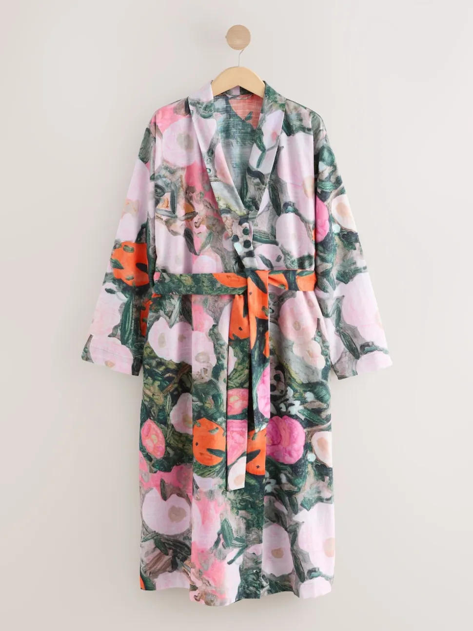 Pink Benjamin Macgregor Scene Print Satin Dressing Gown
