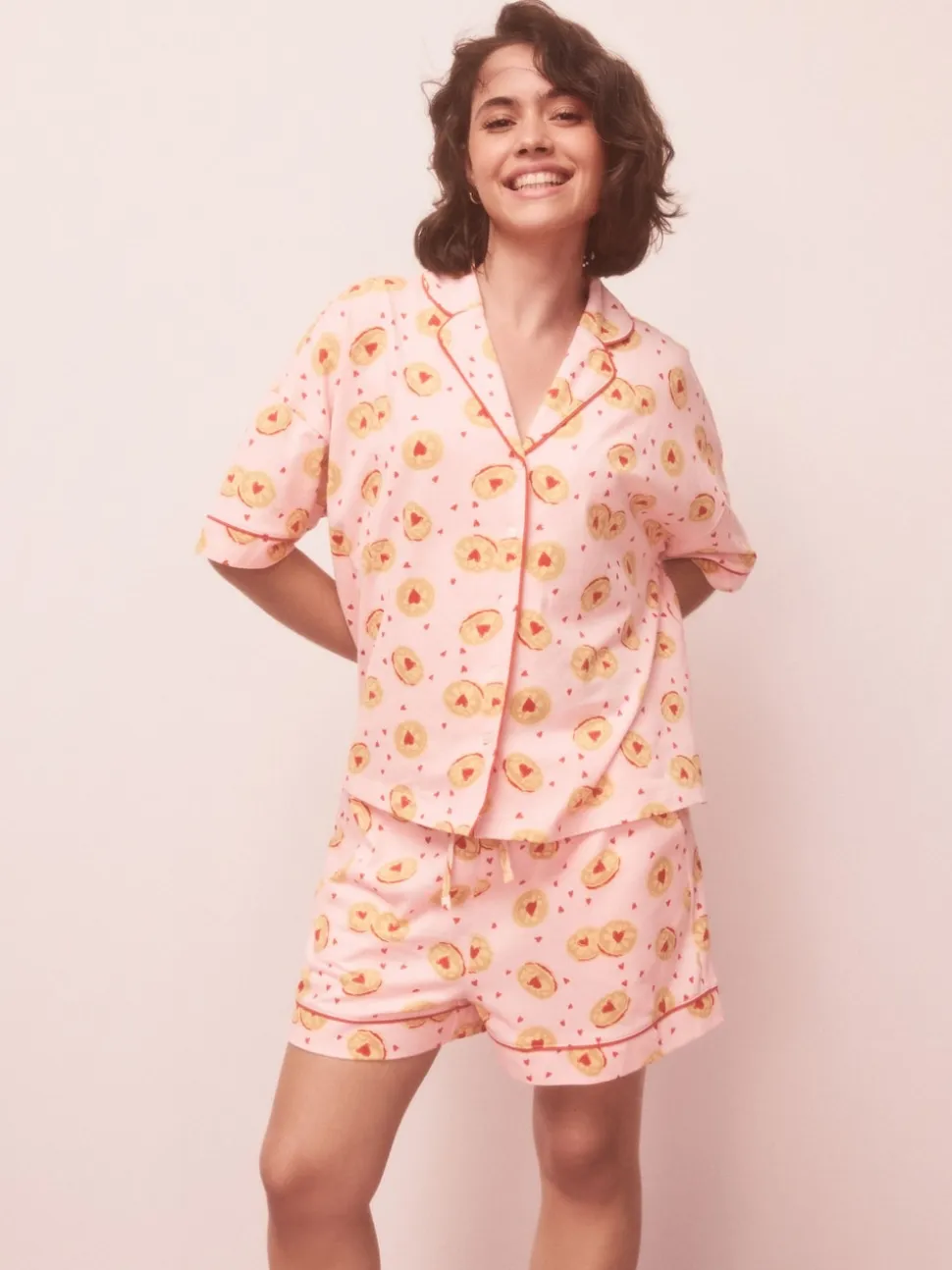 Pink Biscuit Jersey Button Through Short Pyjamas Set