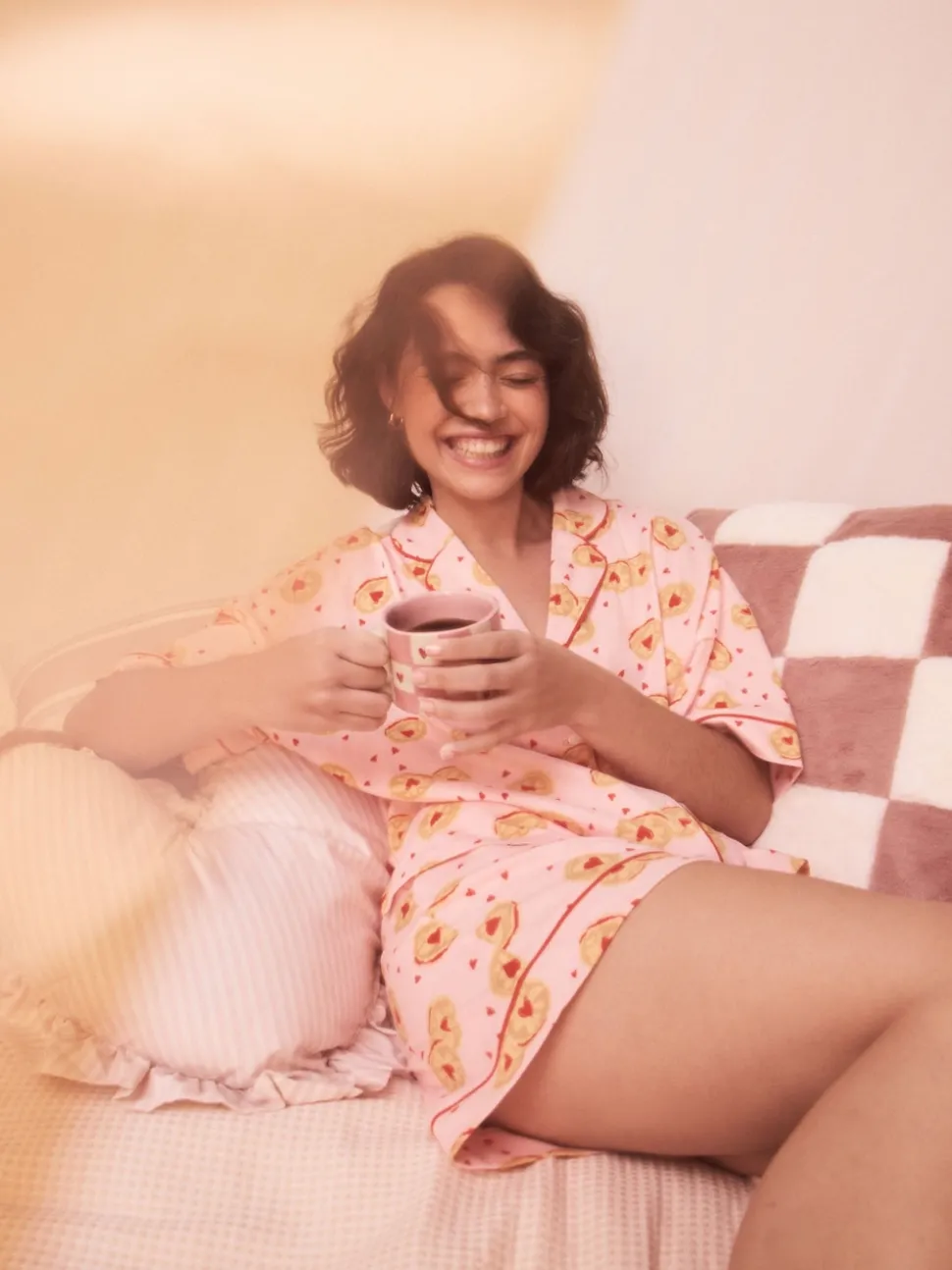 Pink Biscuit Jersey Button Through Short Pyjamas Set