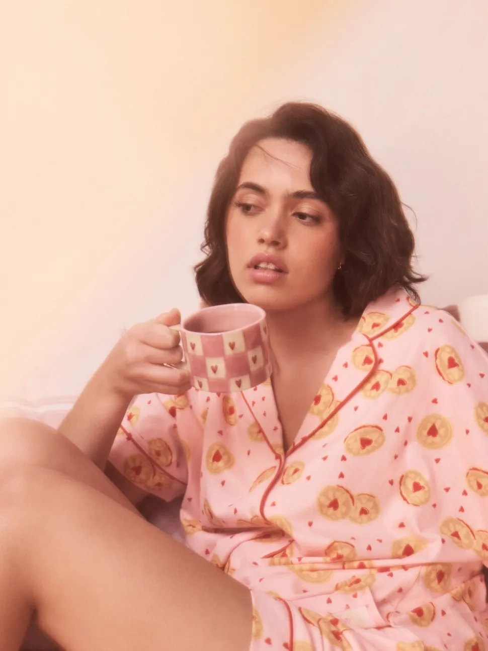 Pink Biscuit Jersey Button Through Short Pyjamas Set