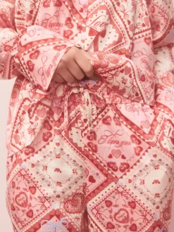 Pink Bows Satin Button Through Pyjamas