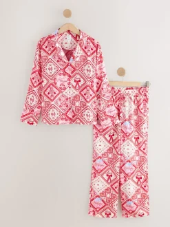 Pink Bows Satin Button Through Pyjamas