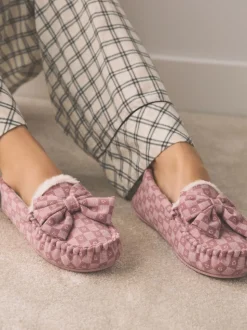 Pink Check Heart Moccasin Slippers