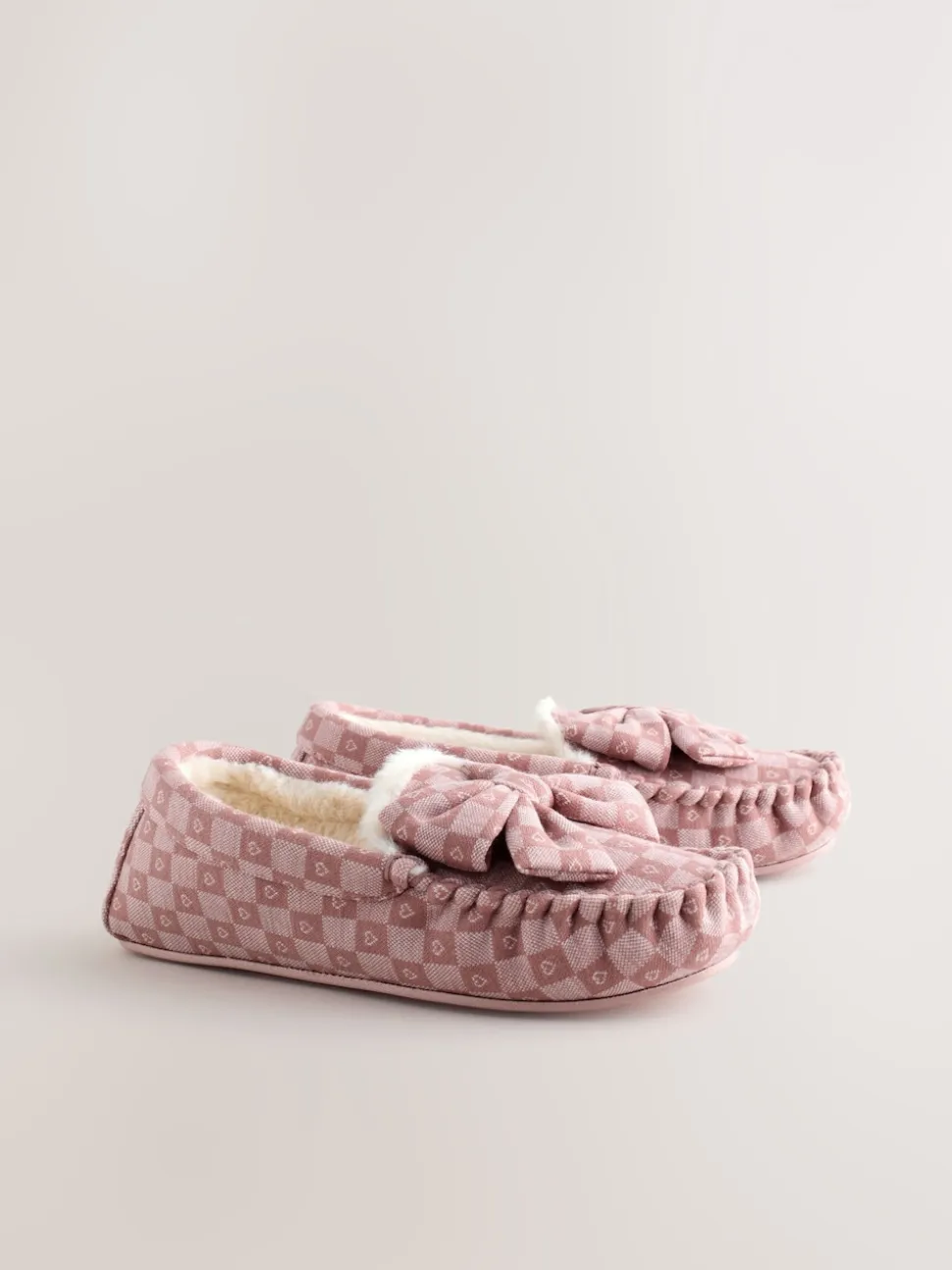 Pink Check Heart Moccasin Slippers