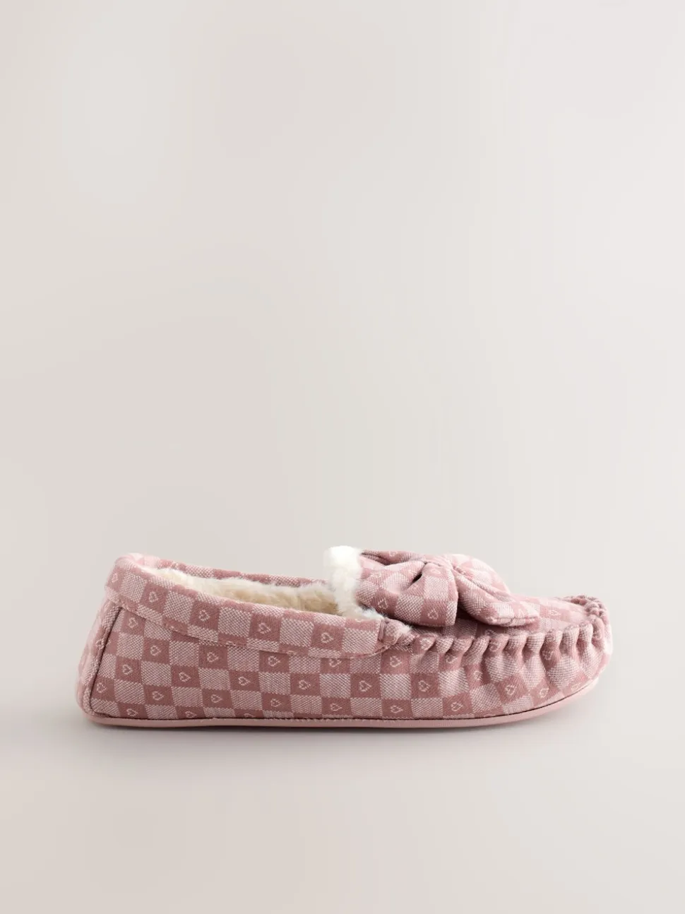 Pink Check Heart Moccasin Slippers