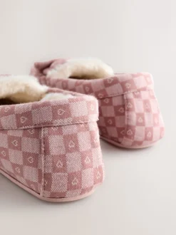 Pink Check Heart Moccasin Slippers