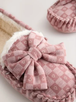 Pink Check Heart Moccasin Slippers