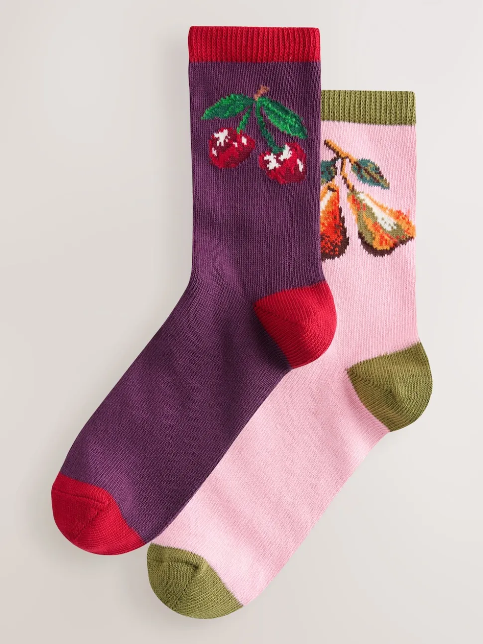 Pink Cherries Warm Handle Cotton Ankle Socks 2 Pack