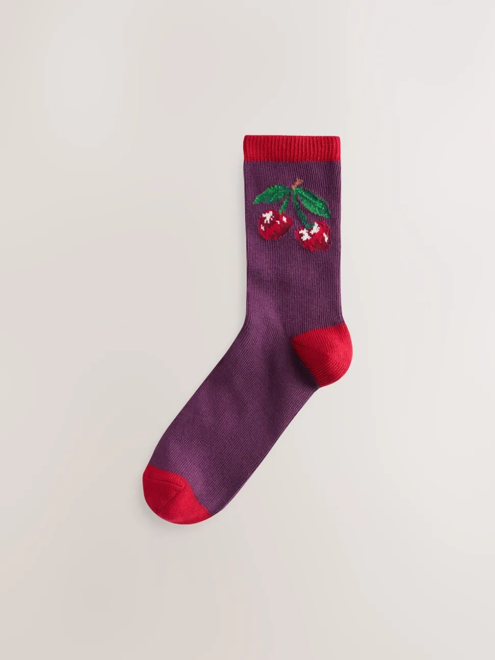 Pink Cherries Warm Handle Cotton Ankle Socks 2 Pack