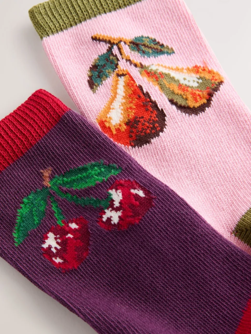 Pink Cherries Warm Handle Cotton Ankle Socks 2 Pack