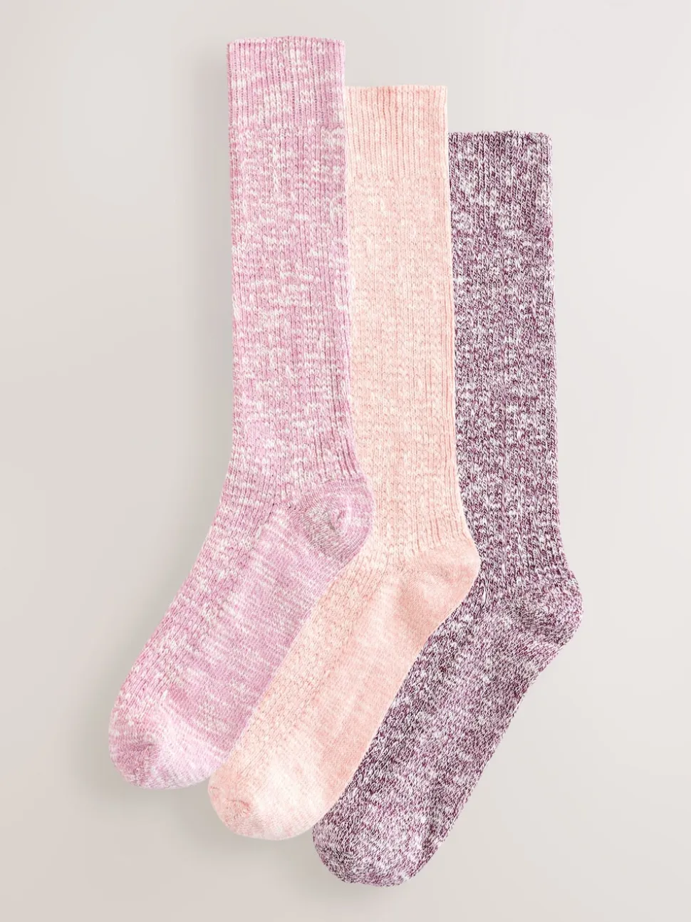 Pink Cotton Slub Slouchy Ankle Socks 3 Pack