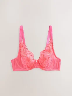 Pink DD+ Non Pad Plunge Premium Embroidery Bra