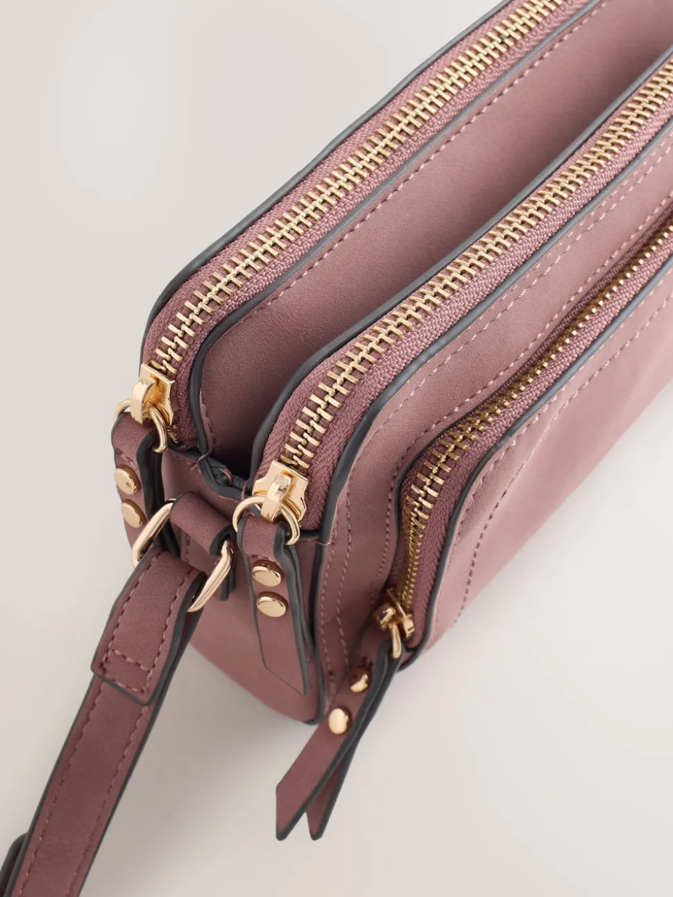 Pink Double Zip Cross-Body Faux Suede Bag