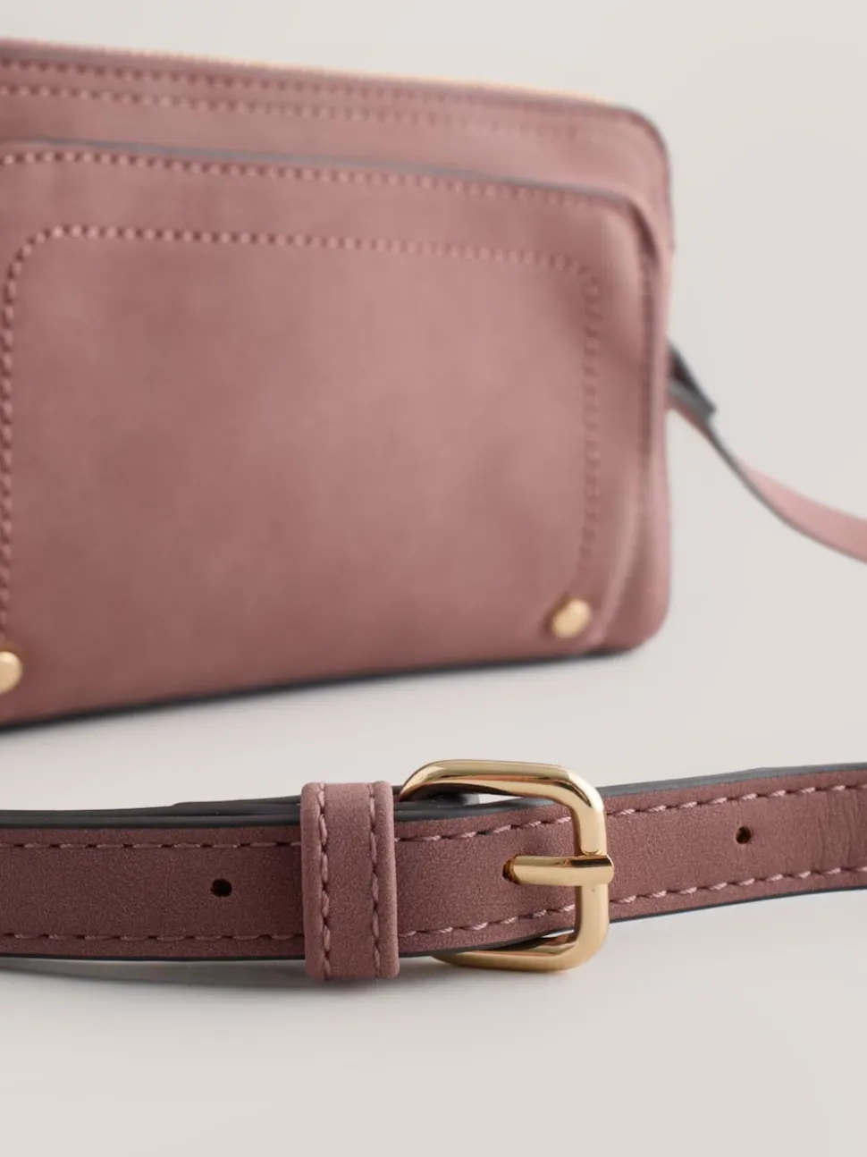 Pink Double Zip Cross-Body Faux Suede Bag
