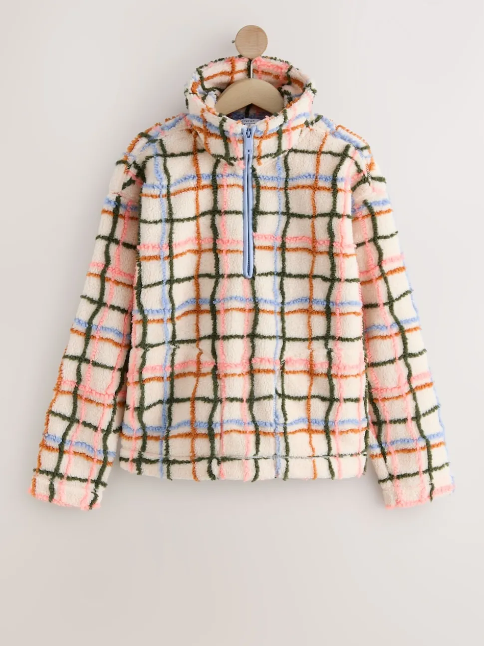 Pink/ Ecru Check Soft Touch Cosy Teddy Borg Quarter Zip Fleece