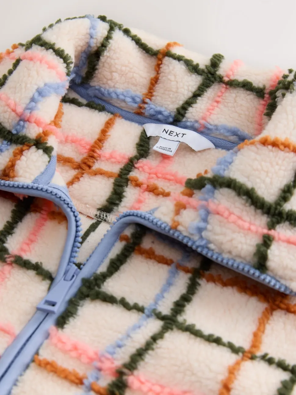 Pink/ Ecru Check Soft Touch Cosy Teddy Borg Quarter Zip Fleece
