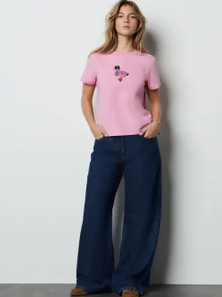 Pink Embellished Duck Short Sleeve Crew Neck Top