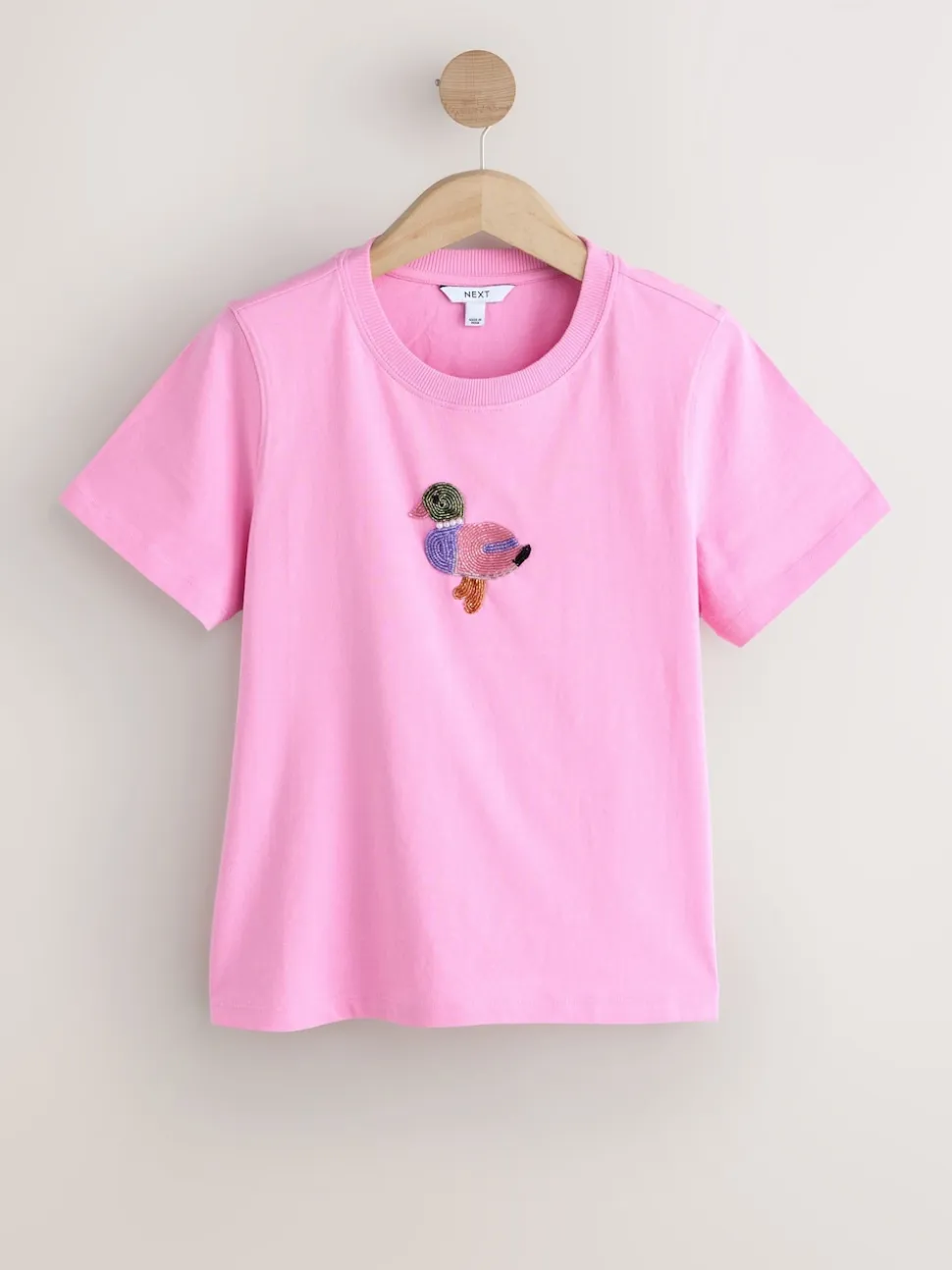 Pink Embellished Duck Short Sleeve Crew Neck Top
