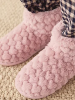 Pink Faux Fur Heart Slipper Boots