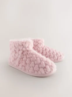 Pink Faux Fur Heart Slipper Boots