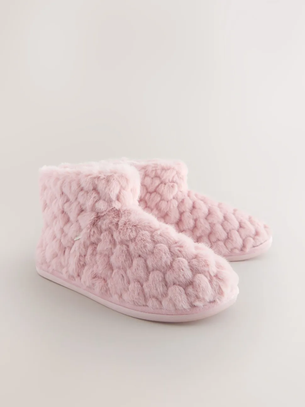 Pink Faux Fur Heart Slipper Boots