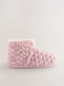 Pink Faux Fur Heart Slipper Boots