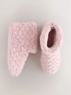 Pink Faux Fur Heart Slipper Boots