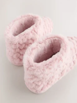 Pink Faux Fur Heart Slipper Boots