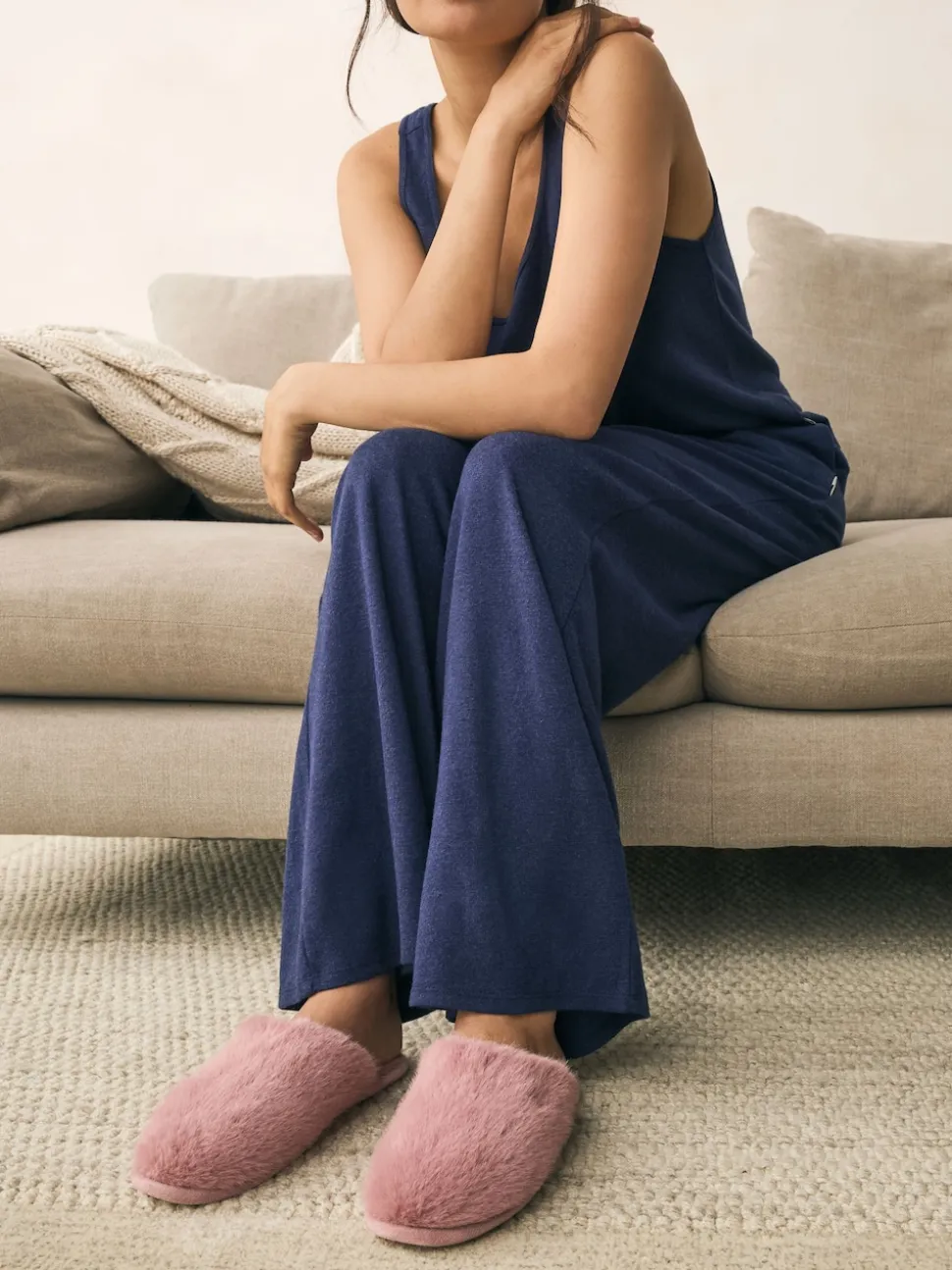 Pink Faux Fur Mule Slippers