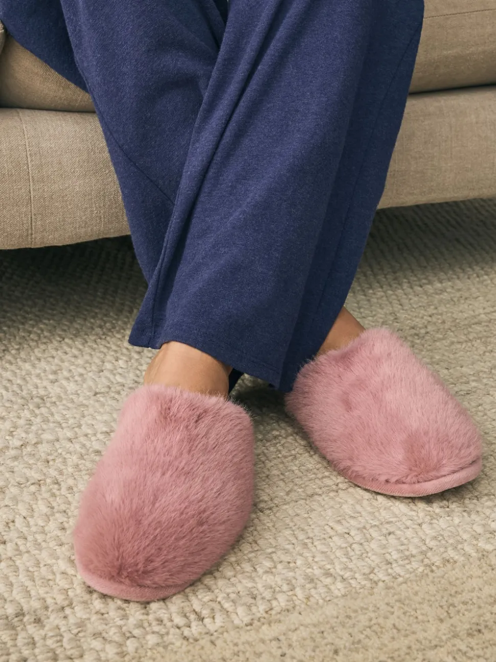 Pink Faux Fur Mule Slippers