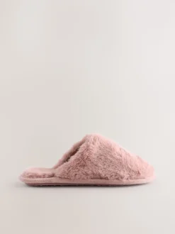 Pink Faux Fur Mule Slippers