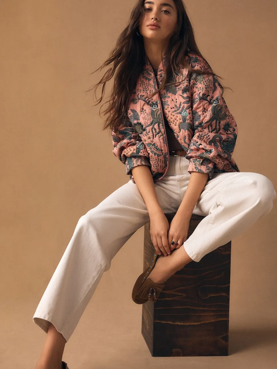 Pink Floral Jacquard Bomber Jacket