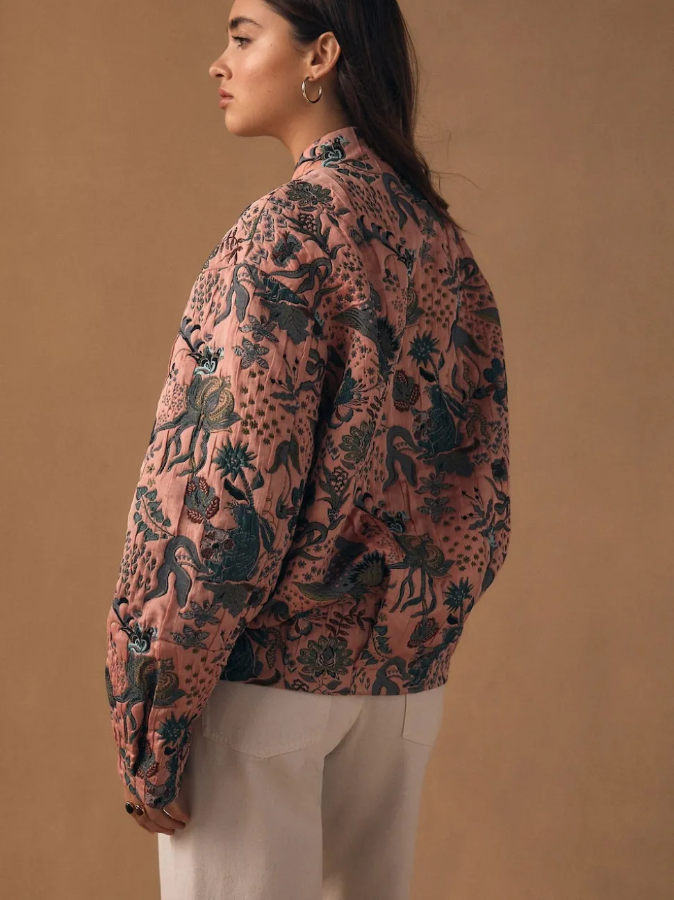 Pink Floral Jacquard Bomber Jacket