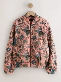 Pink Floral Jacquard Bomber Jacket