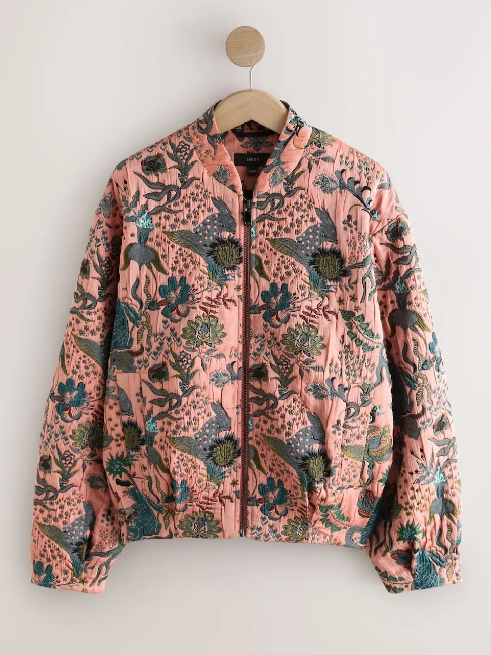 Pink Floral Jacquard Bomber Jacket