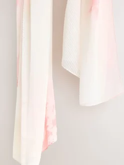 Pink Floral Print Plisse Lightweight Scarf