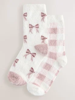 Pink Gingham/ Bows Superhairy Cosy Socks 2 Pack