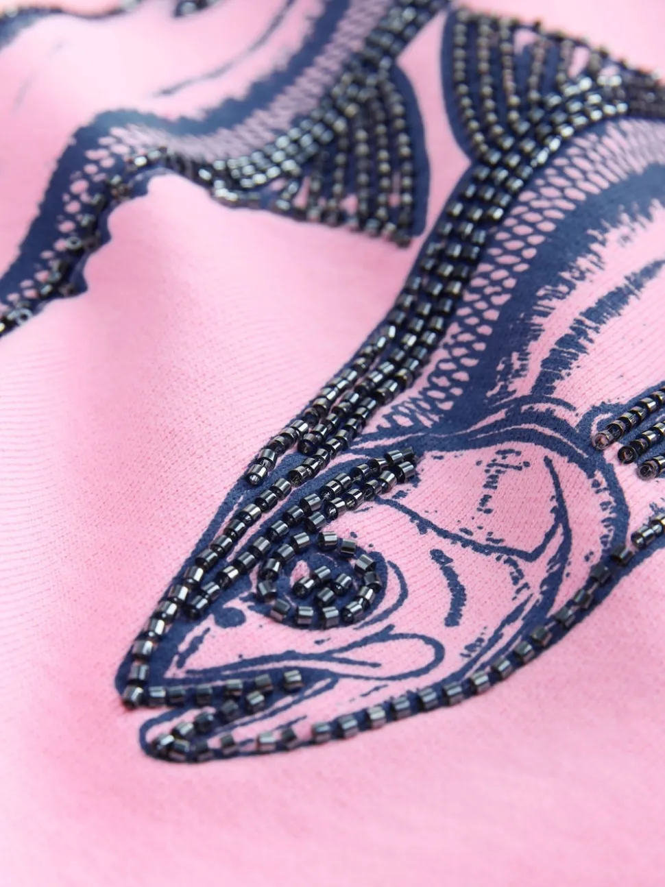 Pink Graphic Beaded Fish Graphic Sweatshirt