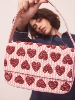 Pink Heart Beaded Shoulder Bag