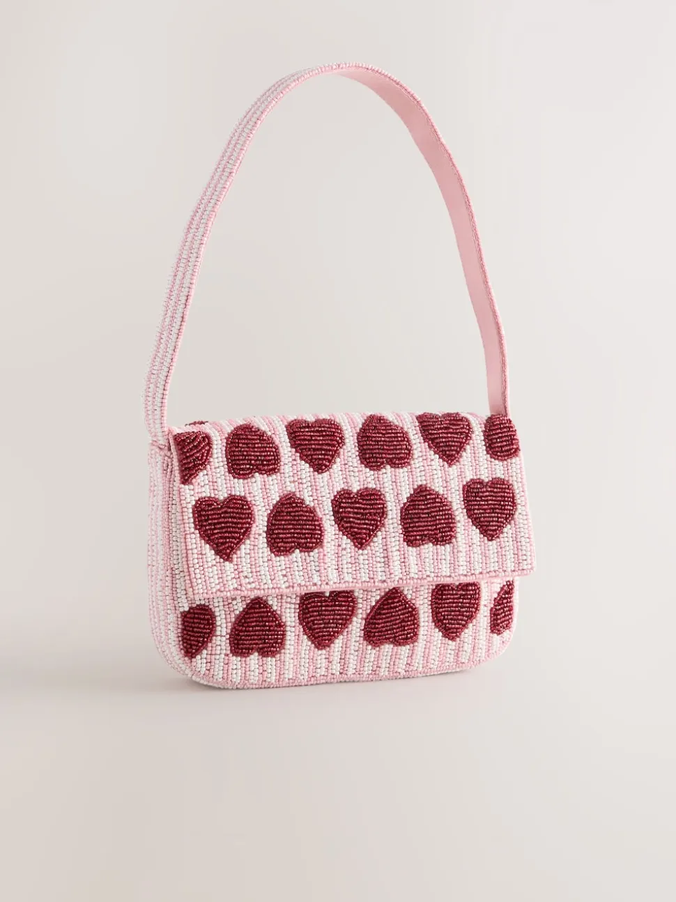 Pink Heart Beaded Shoulder Bag