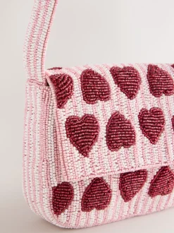 Pink Heart Beaded Shoulder Bag