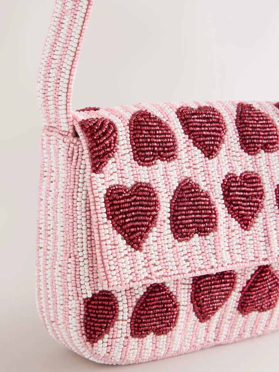 Pink Heart Beaded Shoulder Bag