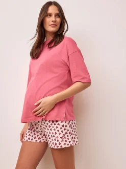 Pink Heart Maternity Short Set Pyjamas