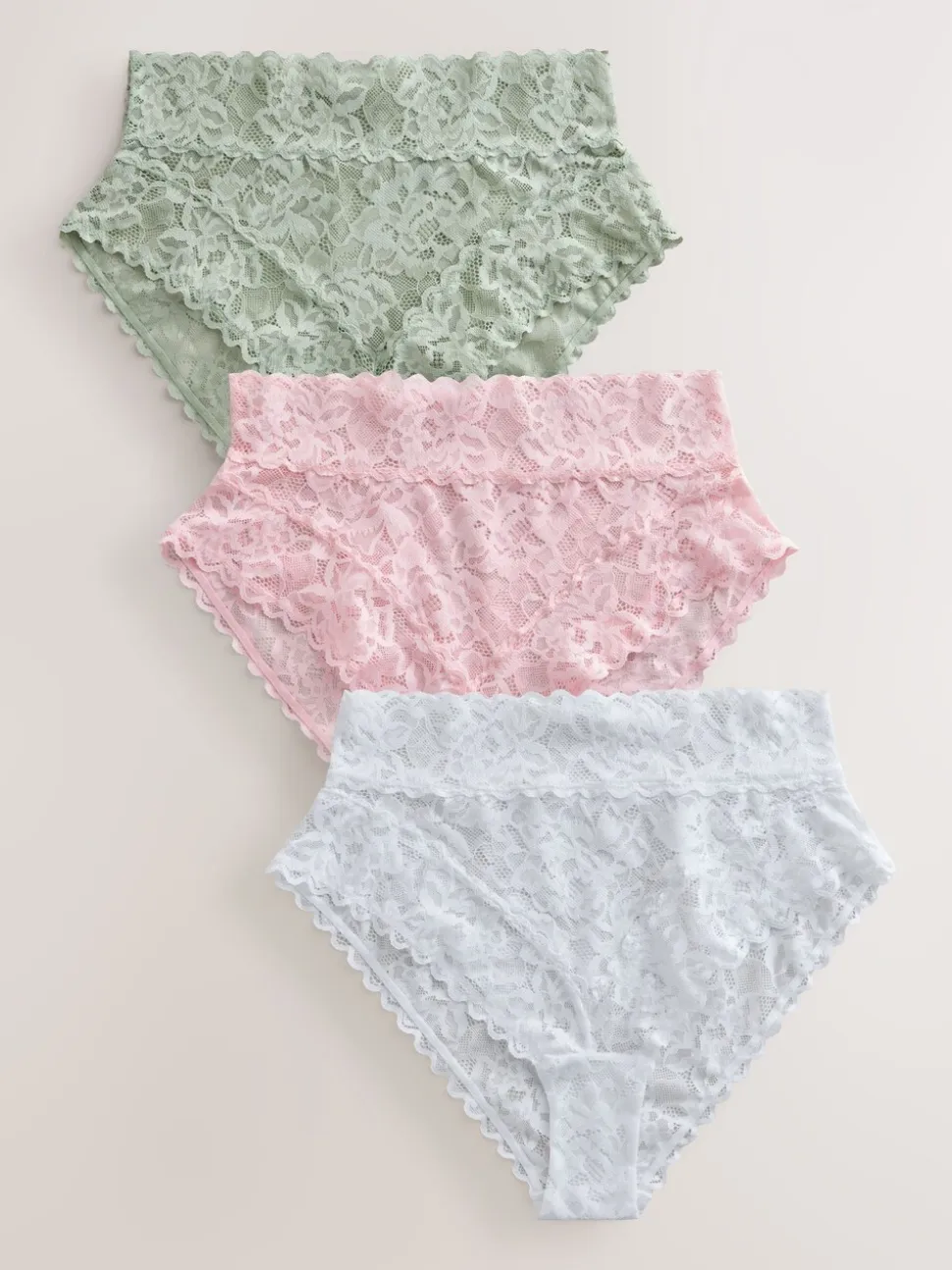 Pink High Waist High Leg All Over Lace Knickers 3 Pack