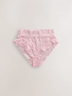 Pink High Waist High Leg All Over Lace Knickers 3 Pack